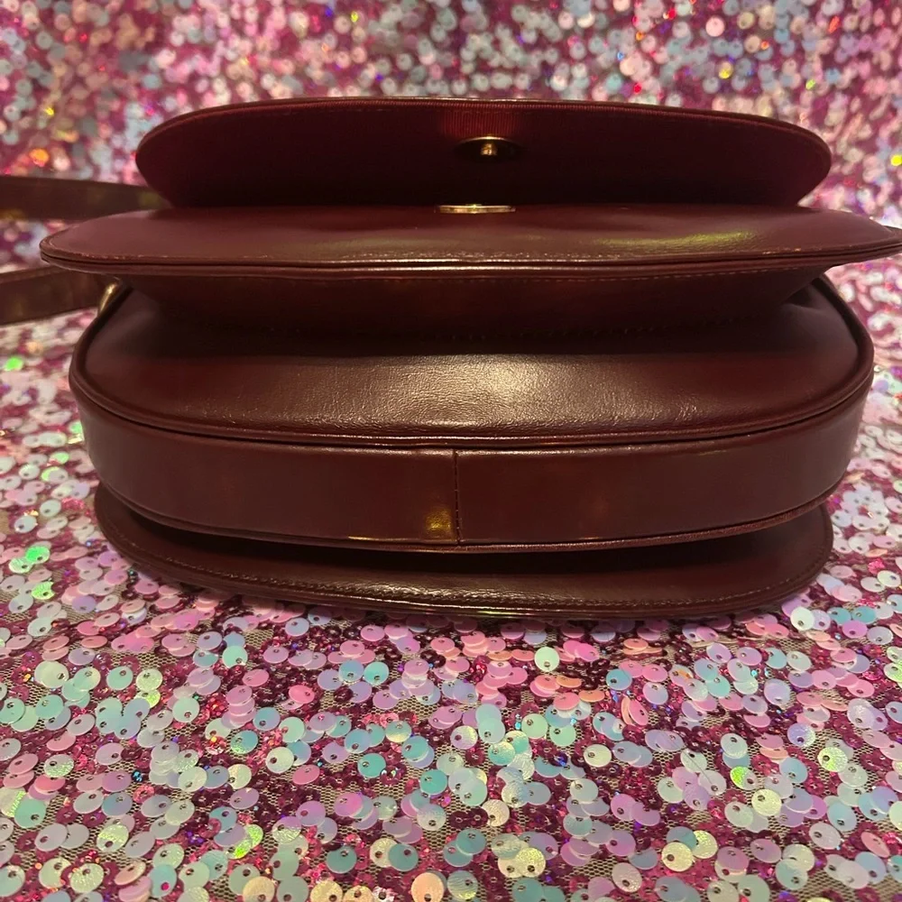 Lanvin Vintage Flap Shoulder Bag Pochette Logo Half Moon Leather Bordeaux - Picture 5 of 9